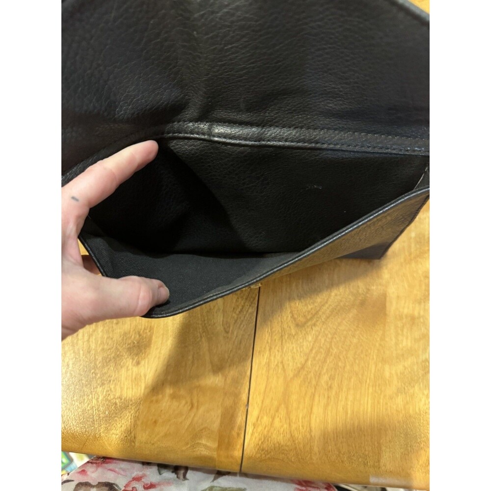 Lucky Brand Black Leather Pebbles Crossbody Bag Foldover Wallet Purse Distressed - Picture 6 of 16